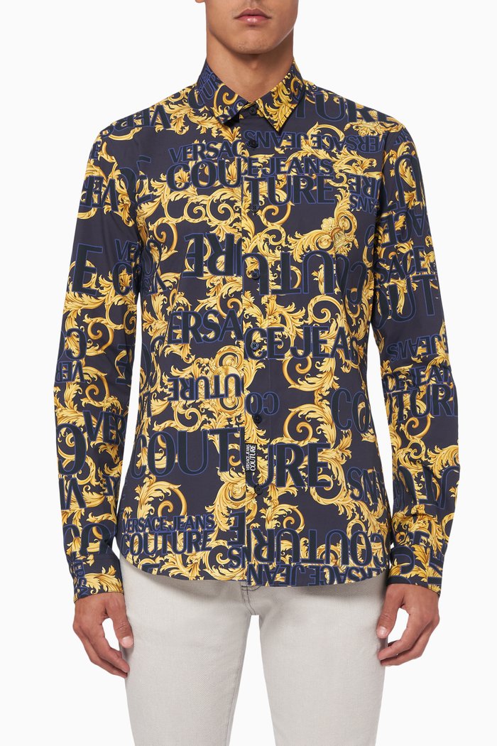 

Baroque Print Cotton Shirt, Blue