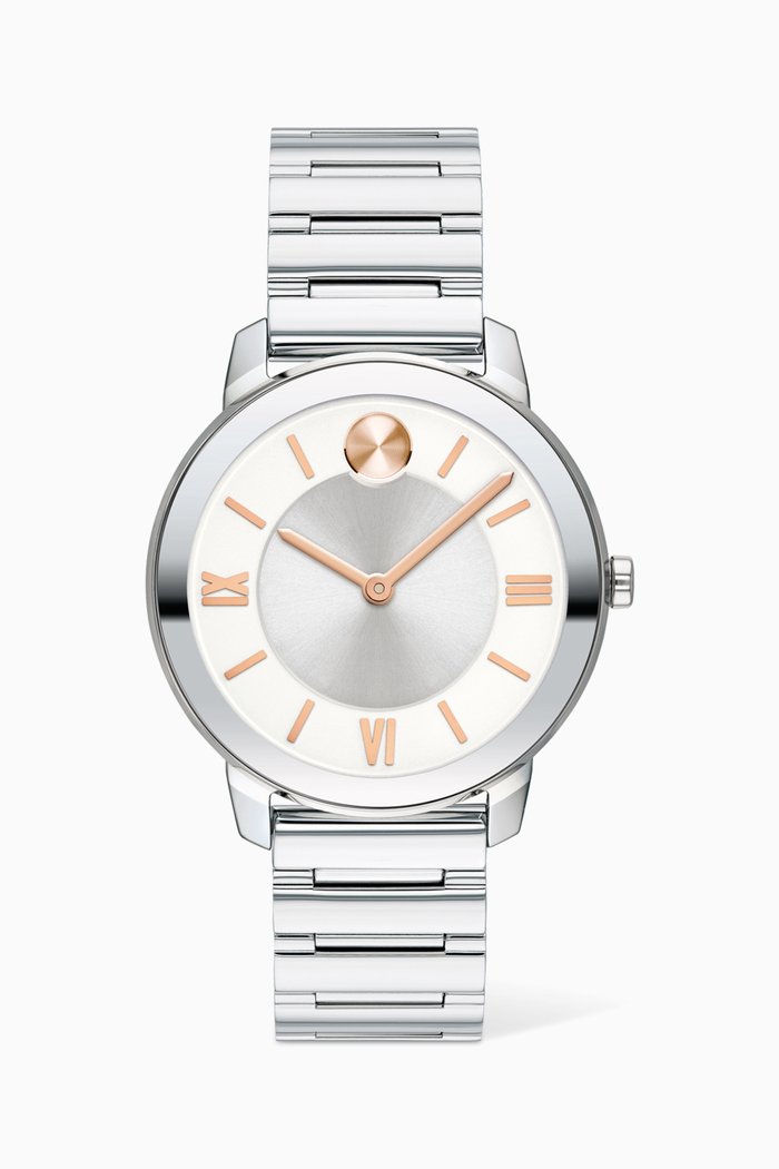 Bold Stainless Steel Watch, Silver