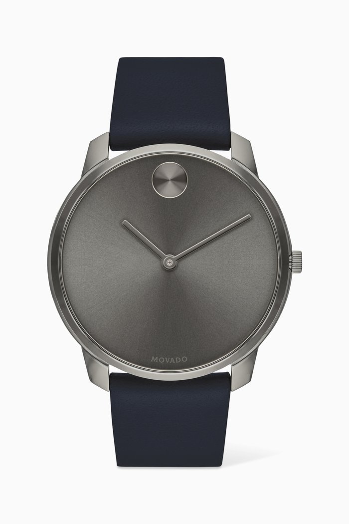 

Bold Leather Strap Quartz Watch, Blue