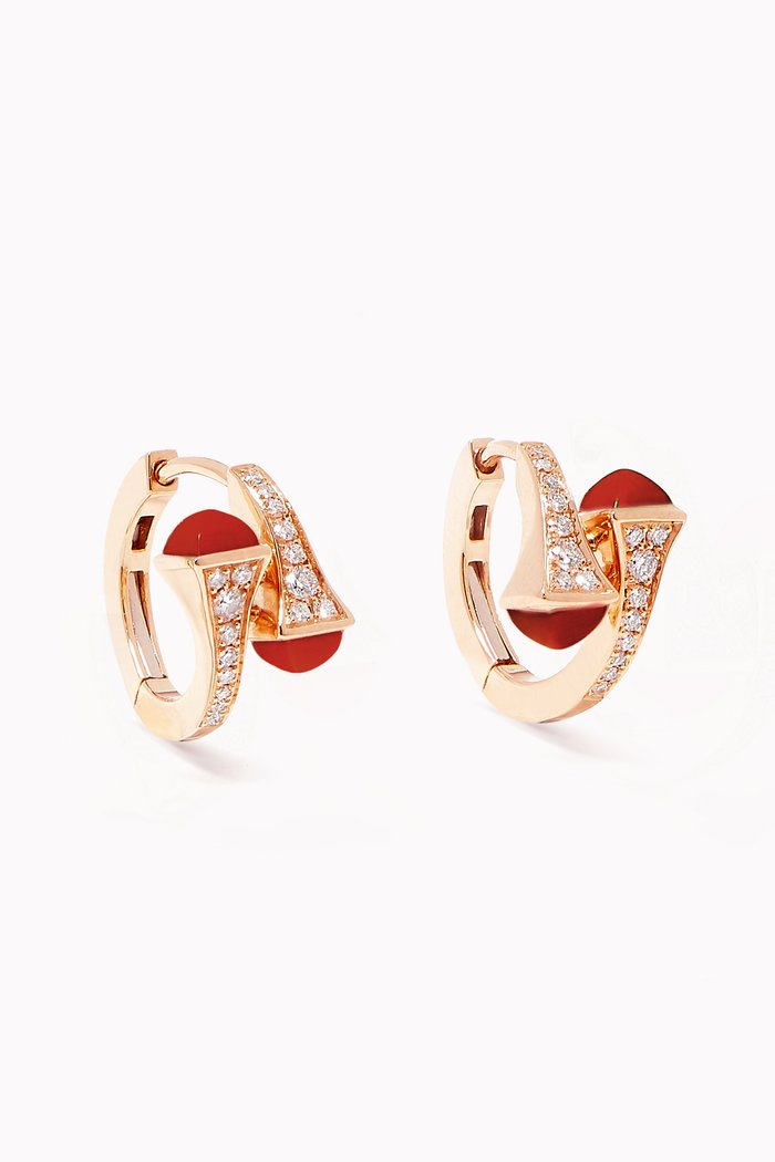 

Cleo Diamond Huggie Earrings with Red Coral 18kt Rose Gold