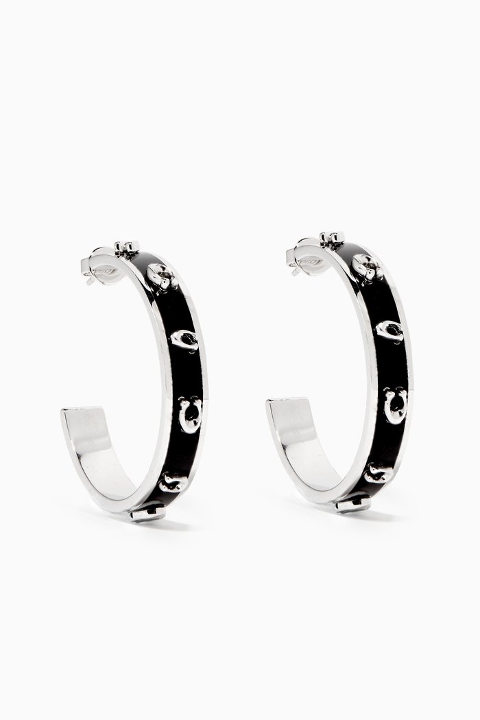 

Pegged Signature Hoop Earrings, Black