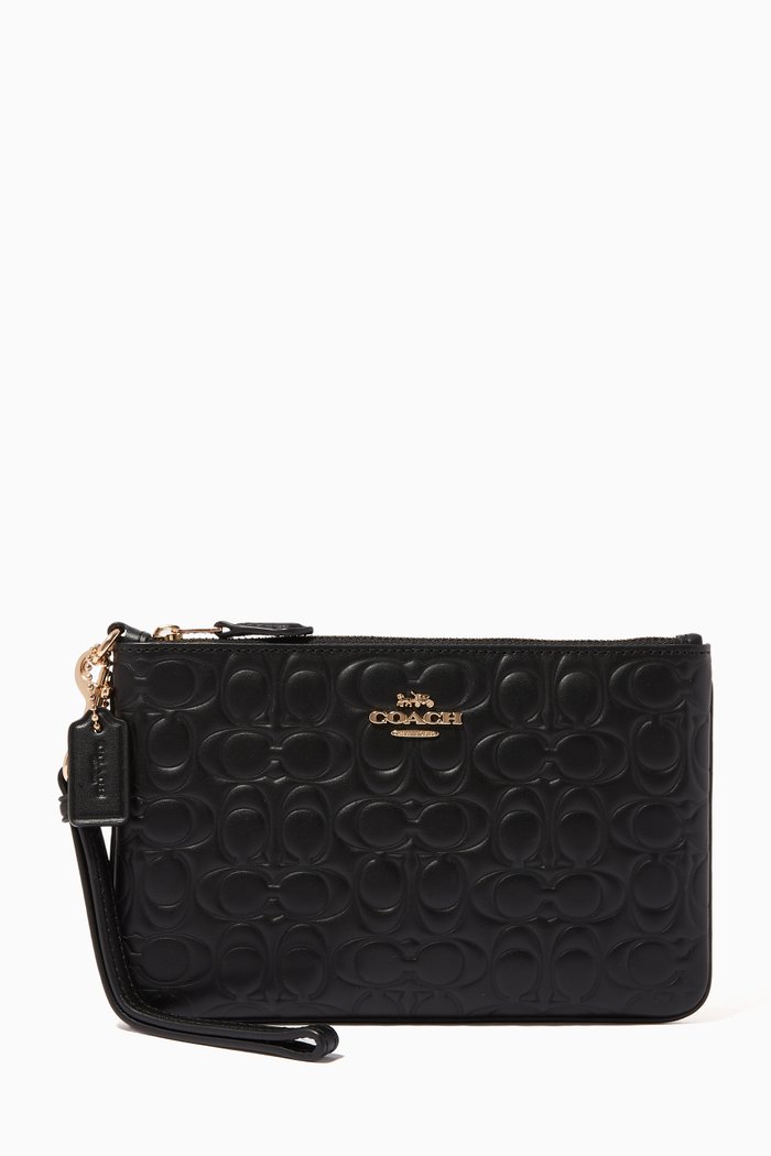 

Small Signature Leather Wristlet, Black