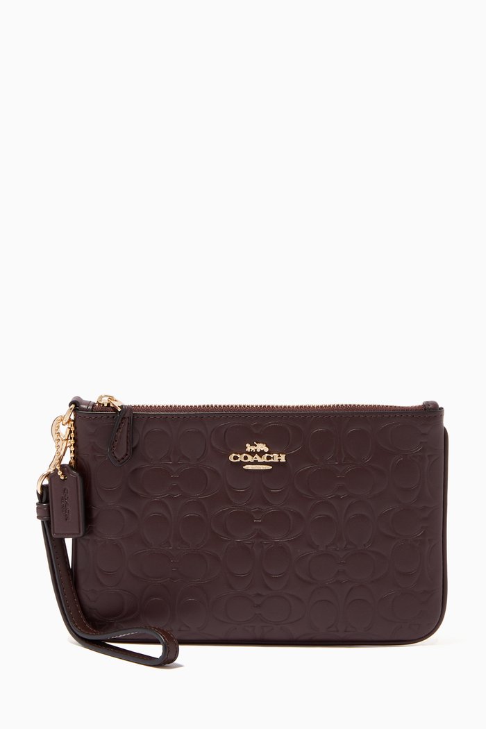 

Small Signature Leather Wristlet, Burgundy