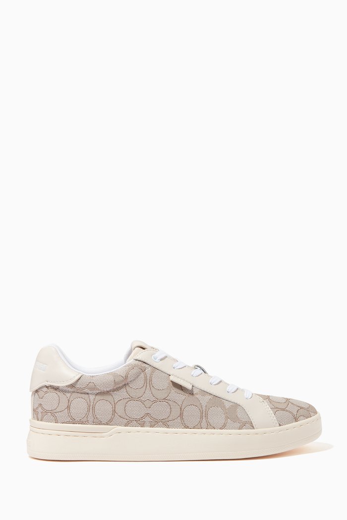

Lowline Signature Sneakers in Leather & Jacquard, Neutral