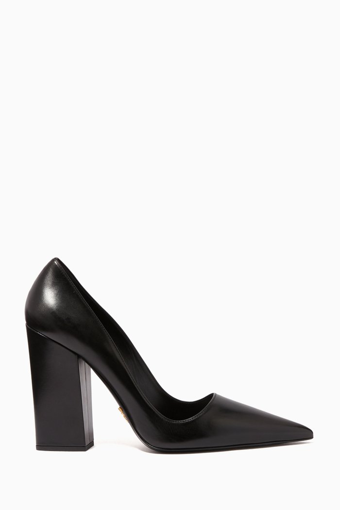 

Chunky Heel Leather Pumps, Black