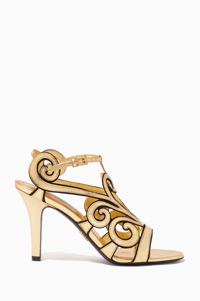 

Metallic Leather & Suede Sandals, Gold