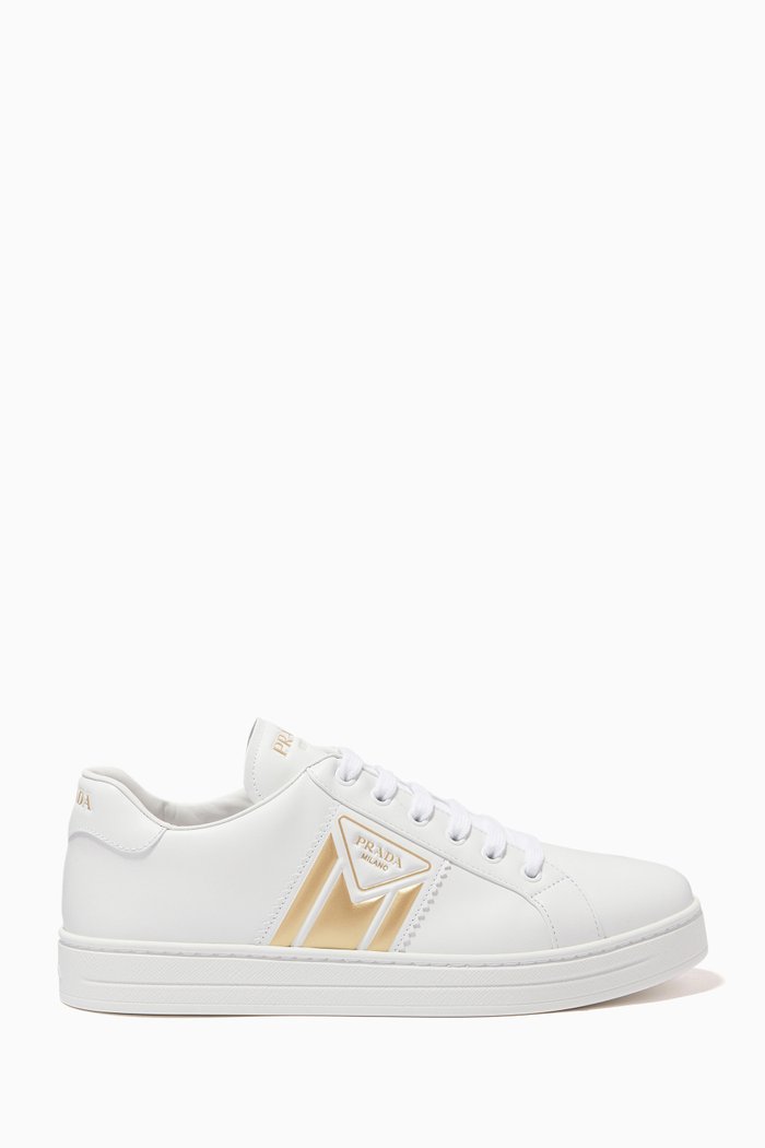 

Triangle Logo Sneakers in Leather, Gold