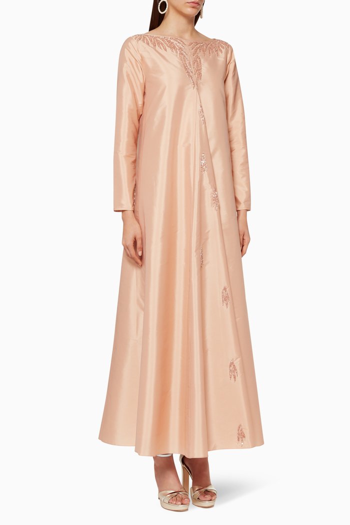 

Embroidered Pleated Kaftan, Pink