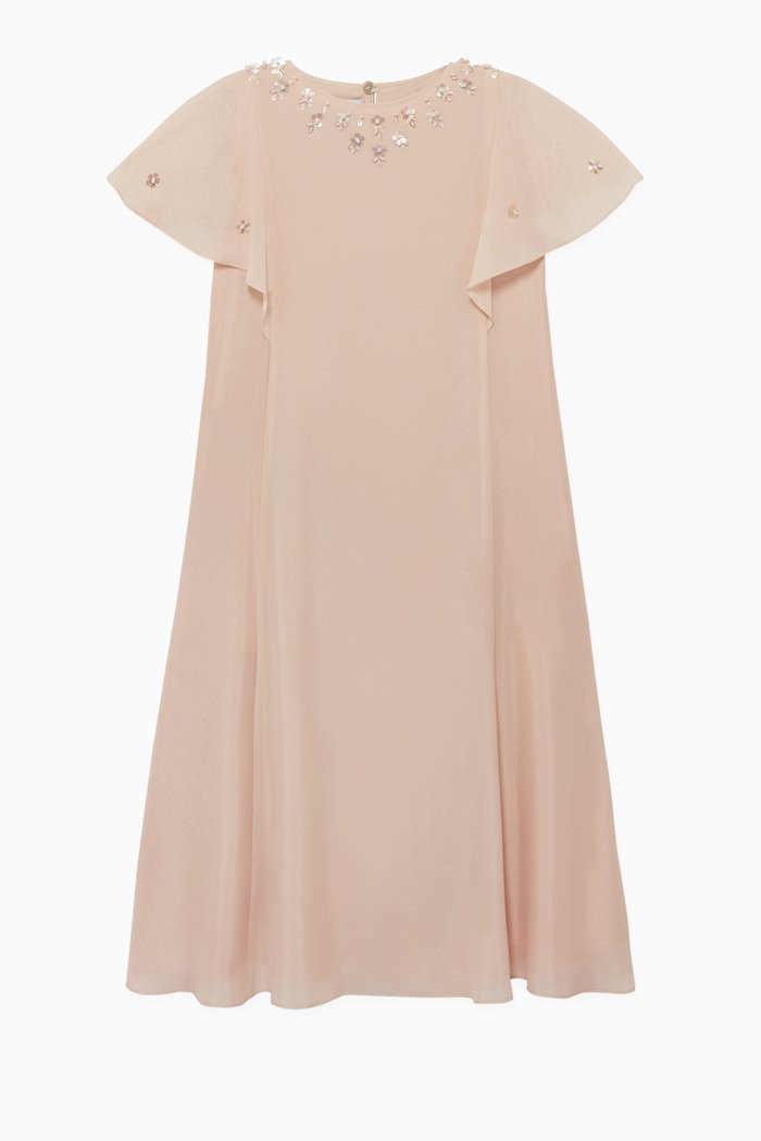 

Embroidered Ruffled Sleeve Dress, Pink