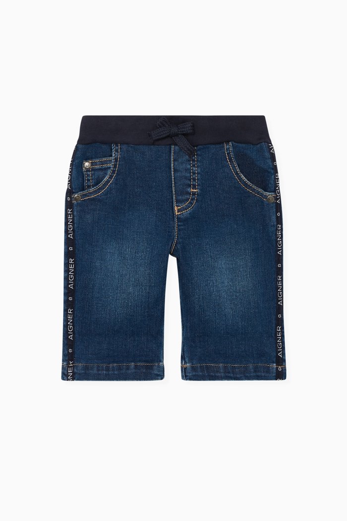 

Embroidered Logo Denim Shorts, Blue