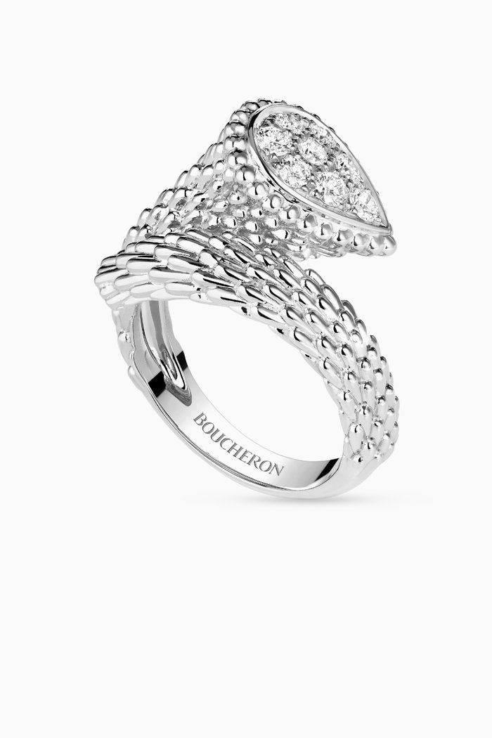

Serpent Bohème S Motif Diamond Ring in 18kt White Gold, Silver