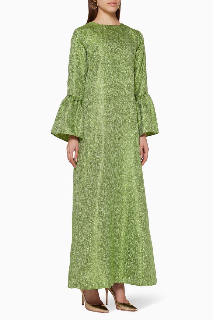 Camelia Olive Brocade Kaftan, Green