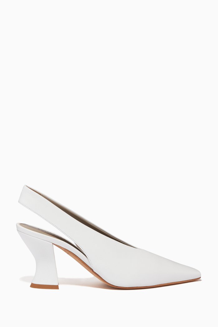 

Almond Nappa Leather Slingback Pumps, White