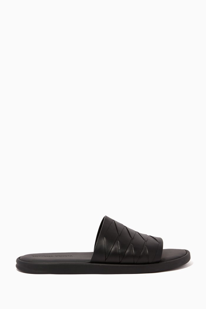 

Intrecciato Leather Slides, Black