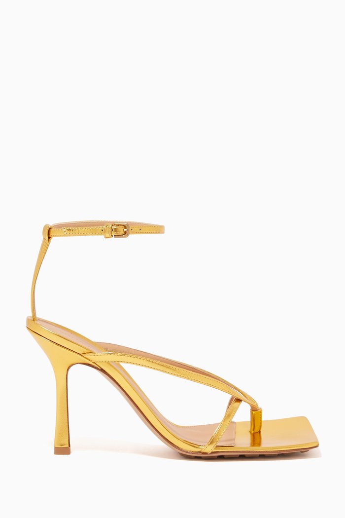 

Metallic Leather Stretch Sandals, Gold