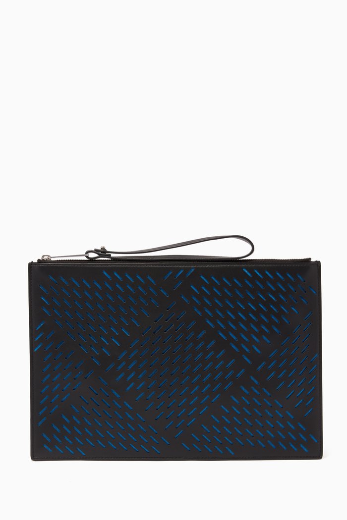 

Medium Perforated Leather Pouch, Black