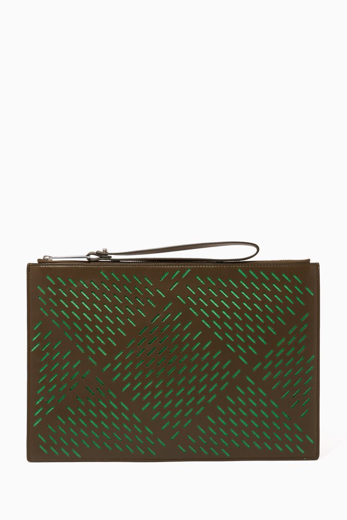 

Medium Perforated Leather Pouch, Green