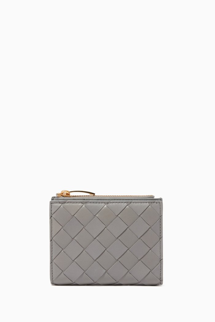 Mini Intrecciato Leather Wallet, Grey