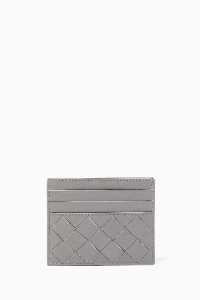 Intrecciato Leather Card Case, Grey
