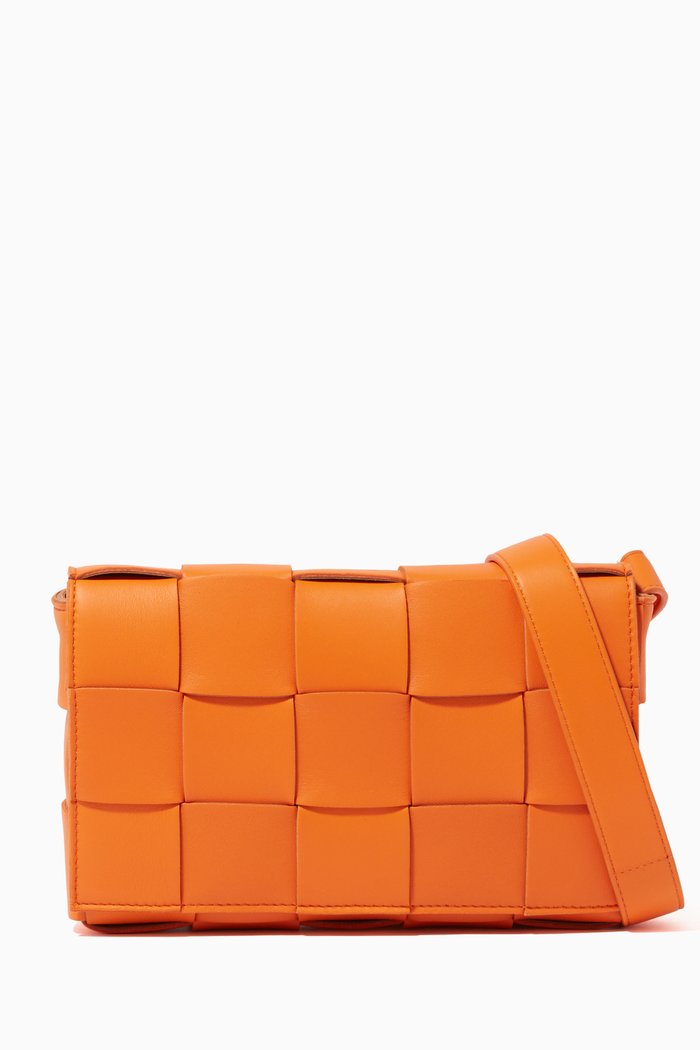 Intrecciato Leather Cassette Bag, Orange