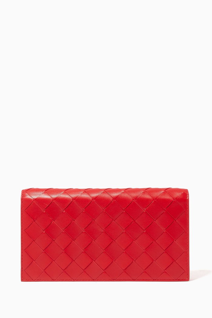 

Intrecciato Leather Continental Wallet, Red