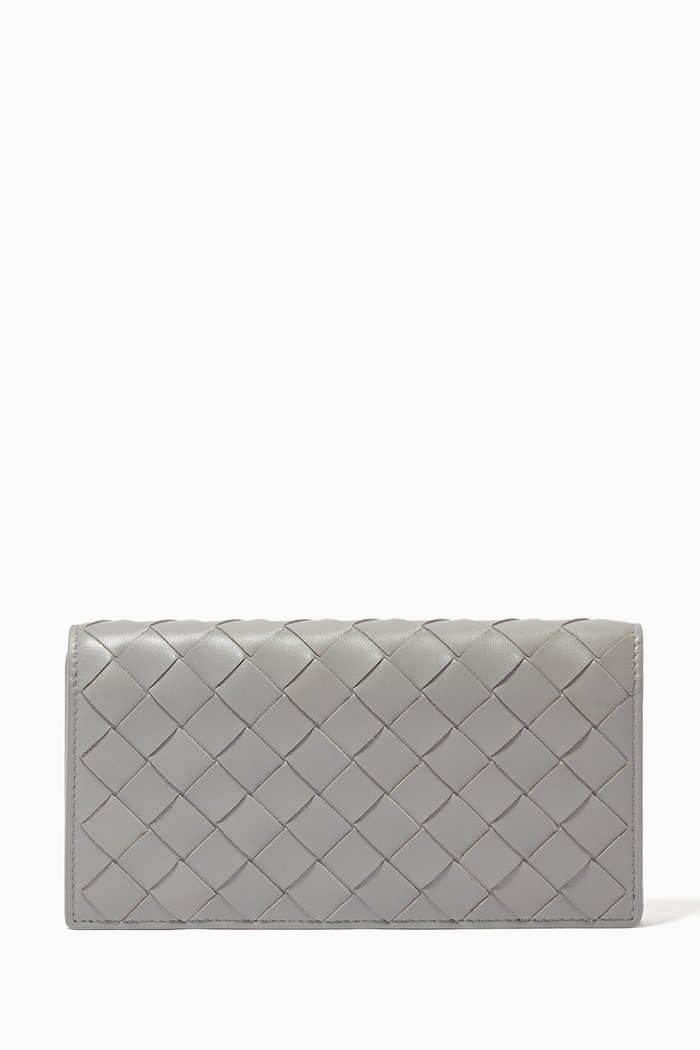 

Intrecciato Leather Continental Wallet, Grey