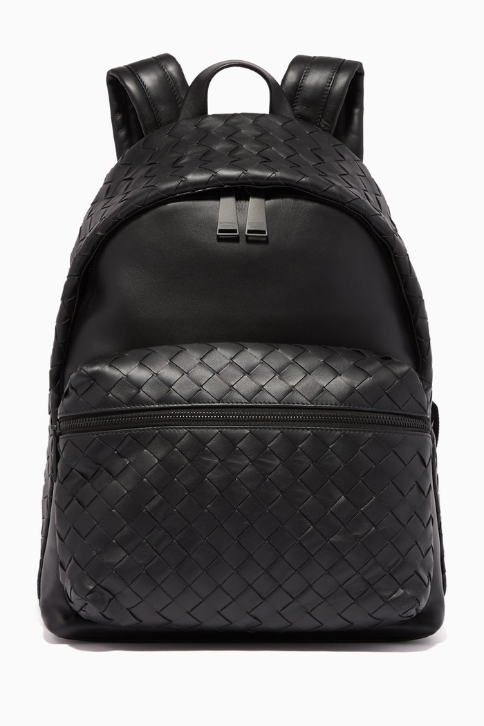 Intrecciato Leather Backpack, Black