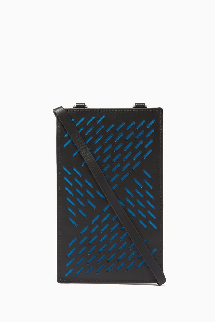 

Perforated Leather Vertical Pouch, Black