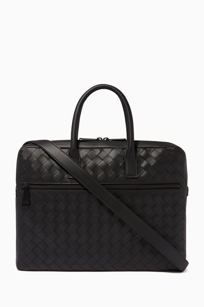

Intrecciato Leather Briefcase, Black