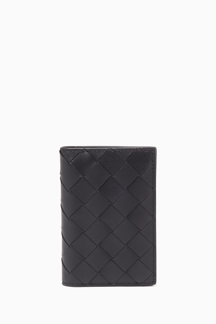 

Intrecciato Leather Bi-Fold Card Case, Black