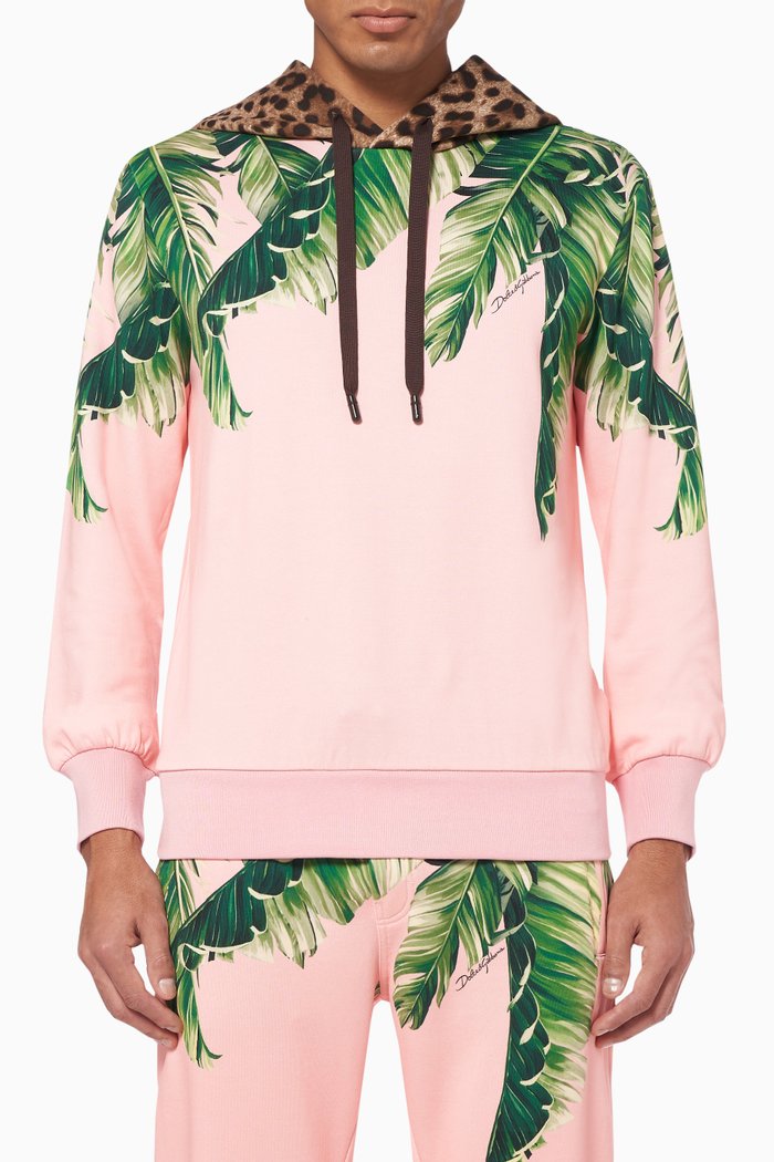 

Leopard & Palm Print Cotton Hoodie, Multicolour