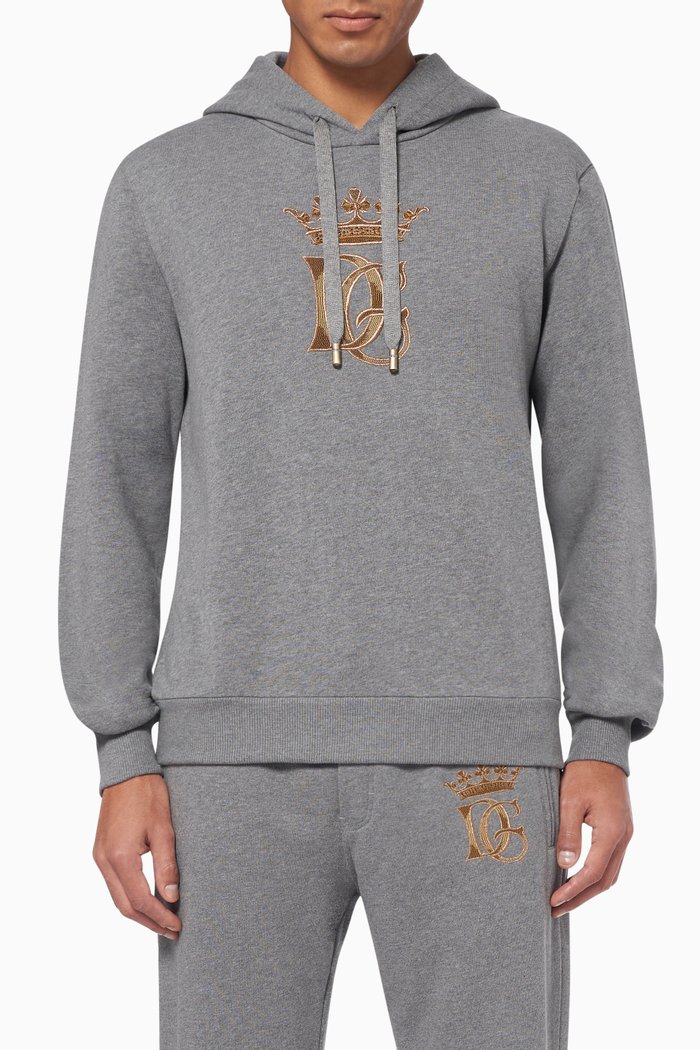 

Embroidered Logo Cotton Hoodie, Grey