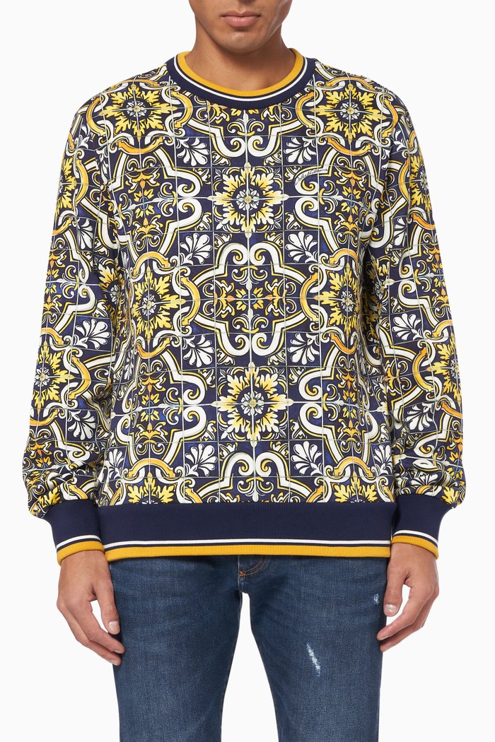 

Maioliche Print Cotton Sweatshirt, Blue