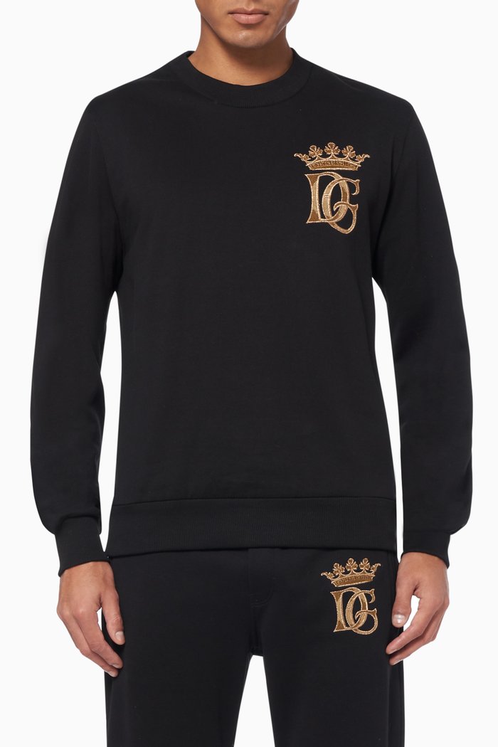 Embroidered Logo Cotton Sweatshirt, Black