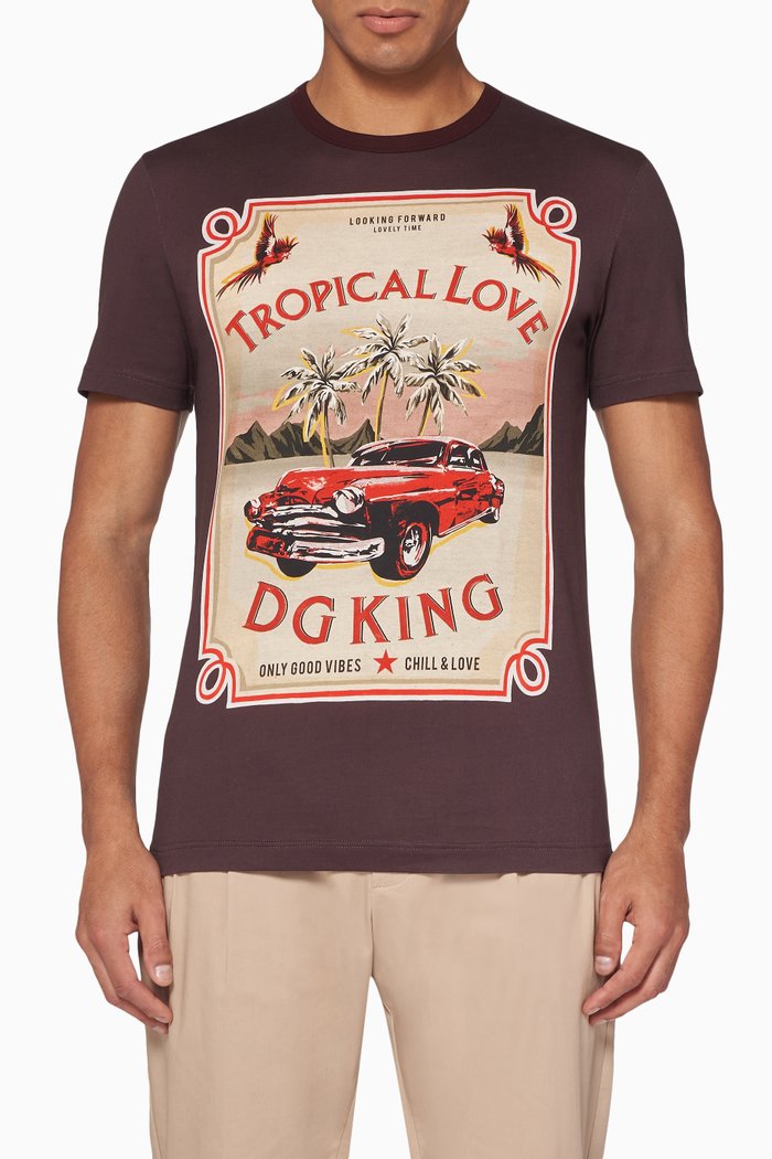 

Tropical Love Print Cotton T-Shirt, Brown