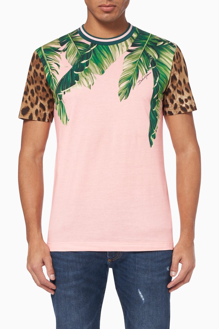 

Leopard & Palm Print Cotton T-Shirt, Multicolour