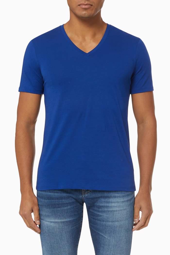 

V-neck T-shirt in Pima Cotton, Blue
