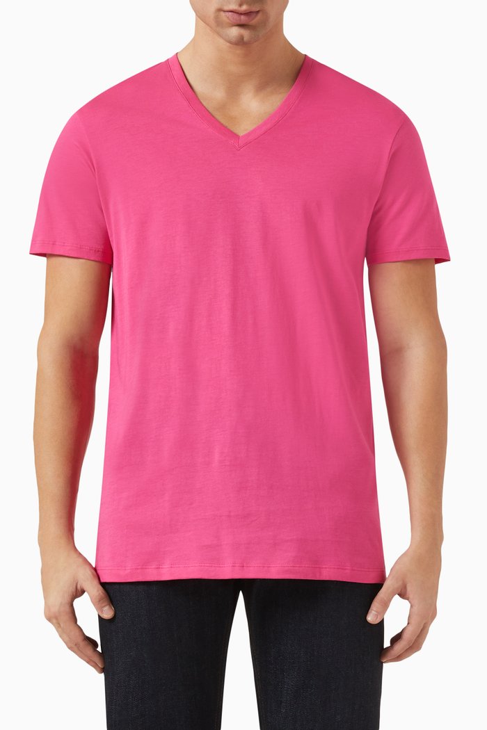 Logo V-Neck T-Shirt in Cotton, Pink