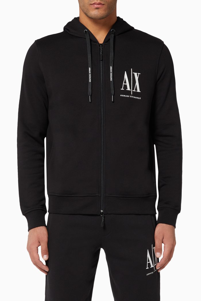 

Logo Embroidery Cotton Hooded Sweatshirt, Black