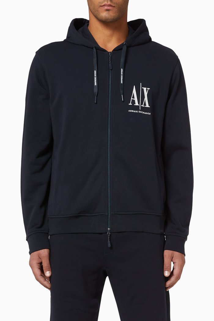 

Logo Embroidery Cotton Hooded Sweatshirt, Blue