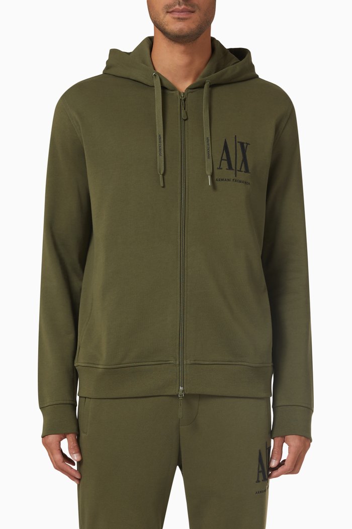 

Logo Zipped Hoodie in Cotton, Green