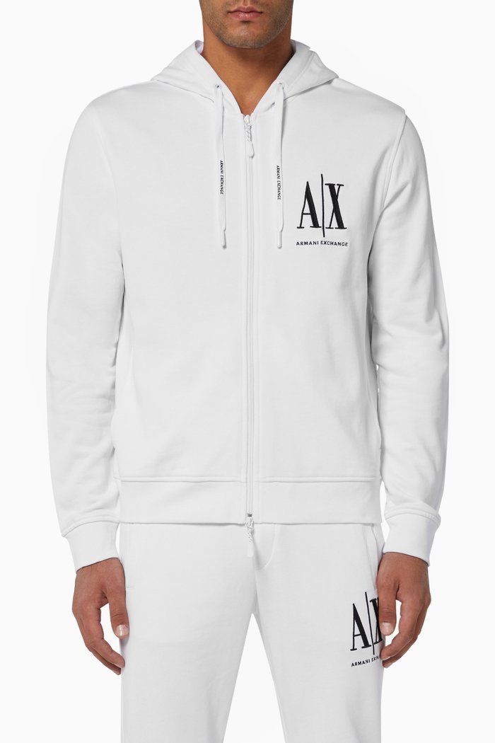 

Logo Embroidery Cotton Hooded Sweatshirt, White