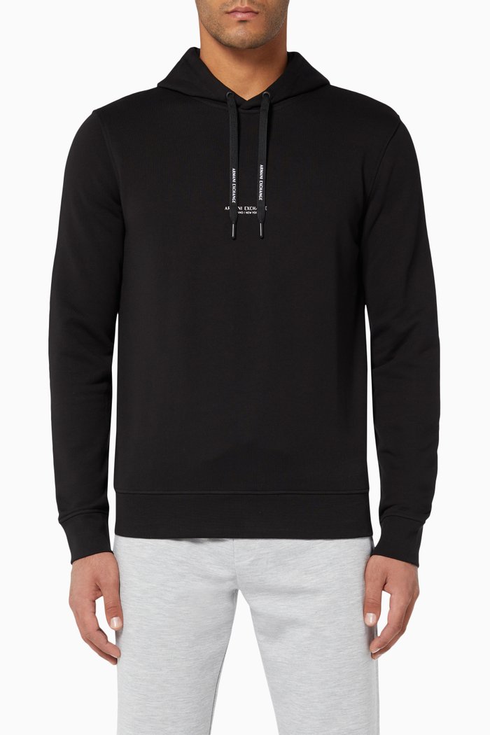 Logo Stretch Cotton Hooded Sweatshirt, Black