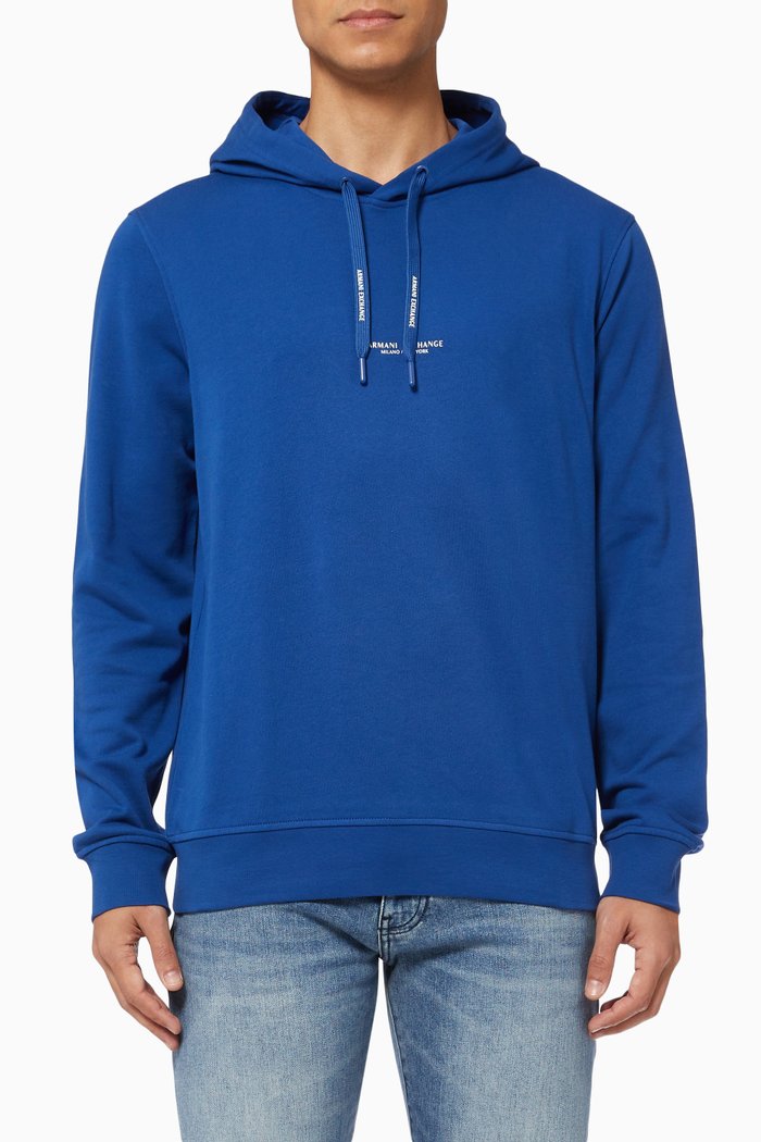 

Logo Stretch Cotton Hooded Sweatshirt, Blue