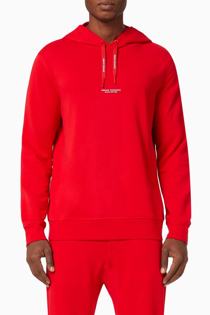 

Logo Stretch Cotton Hooded Sweatshirt, Red