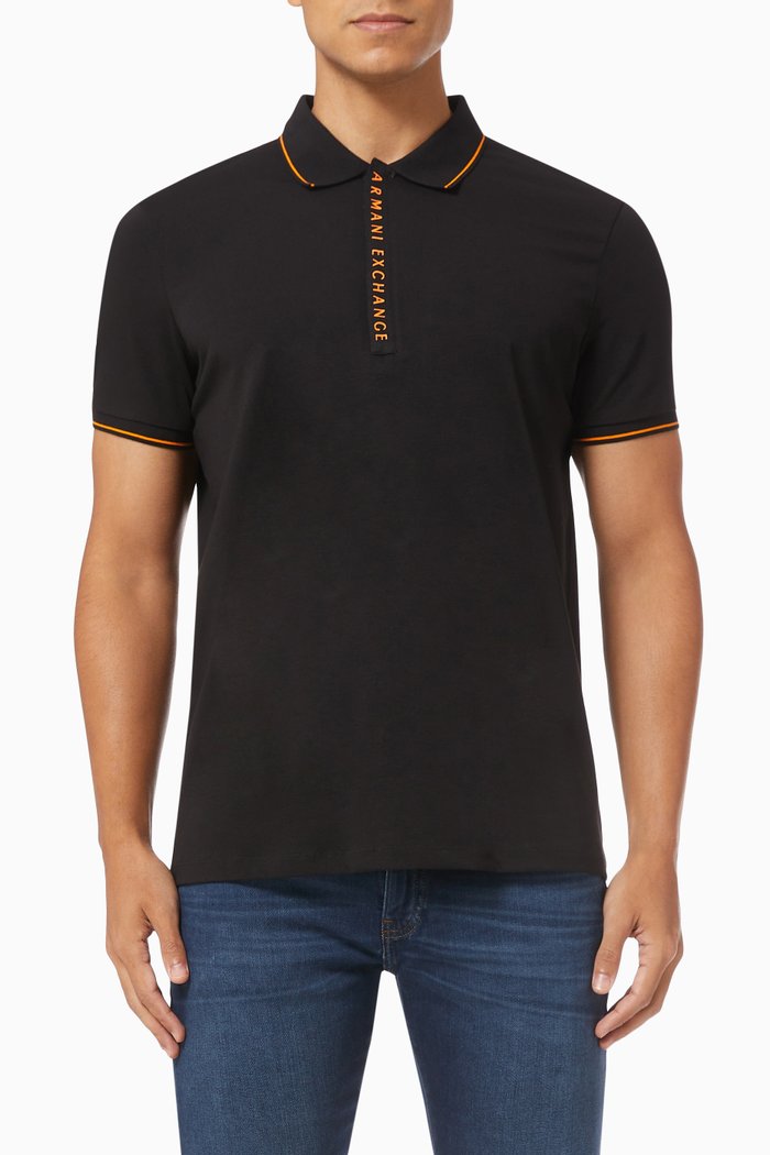 

AX Logo Cotton-blend Polo Shirt, Black