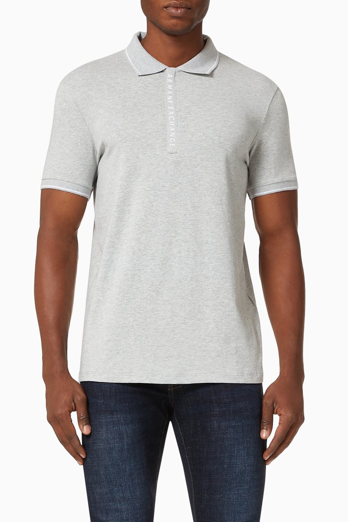 AX Logo Cotton-blend Polo Shirt, Grey