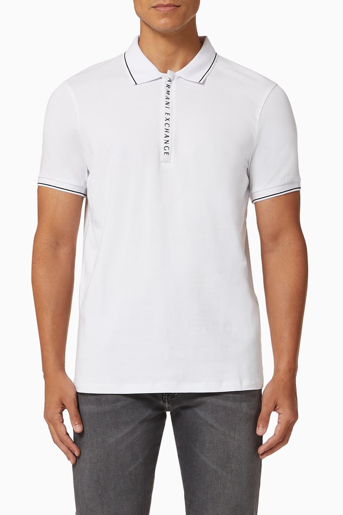 

AX Logo Cotton-blend Polo Shirt, White