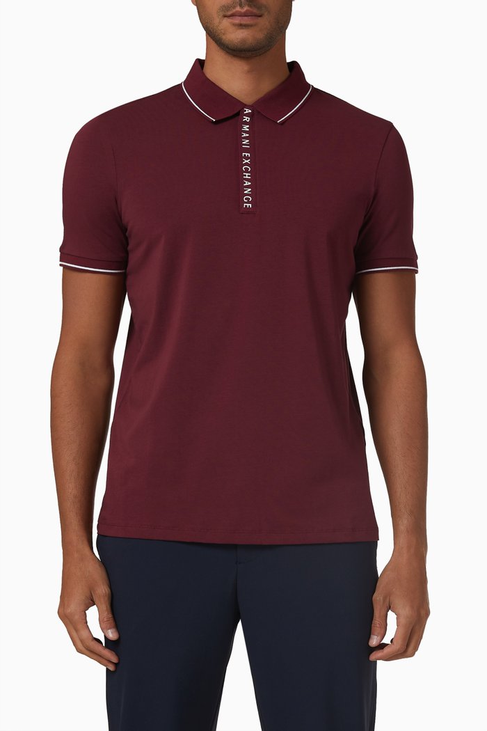 AX Logo Polo Shirt in Cotton-blend, Burgundy