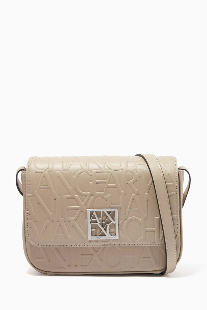 AX Monogram Crossbody Bag in Faux Leather, Grey